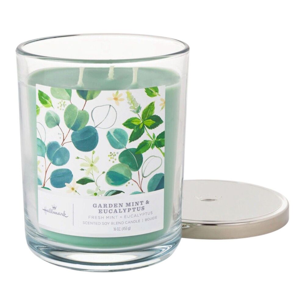 Hallmark Garden Mint and Eucalyptus 3-Wick Jar Candle in a 16 oz. NEW Relaxing